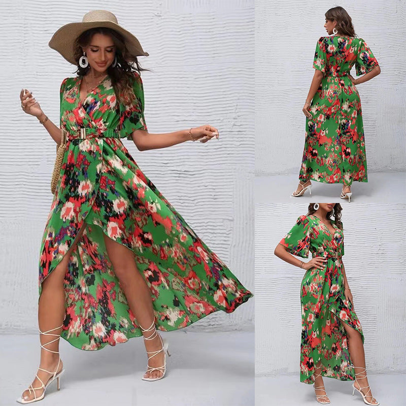 Robe Imprimée Manches Trompette