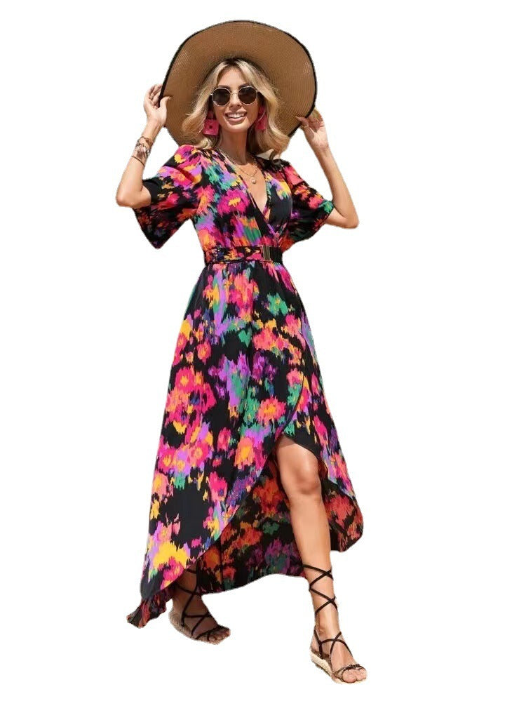 Robe Imprimée Manches Trompette