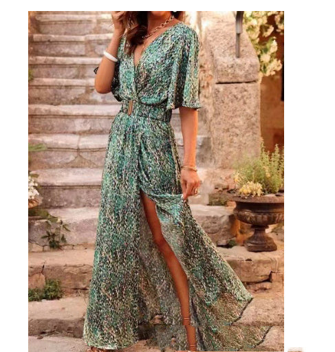 Robe Imprimée Manches Trompette