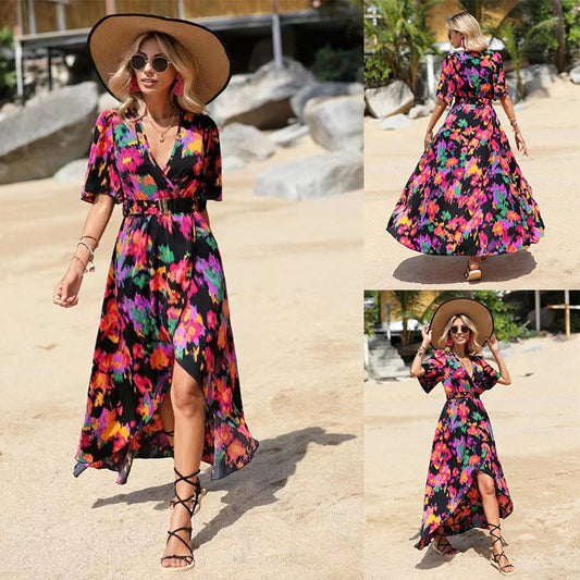 Robe Imprimée Manches Trompette